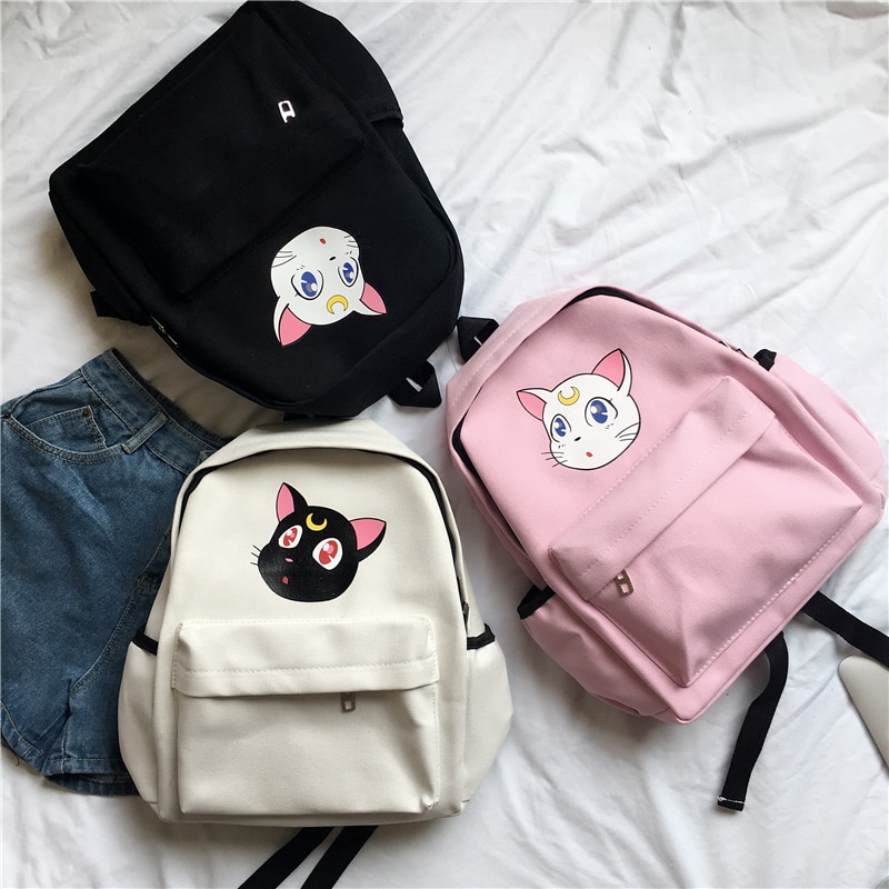 Sailor Moon Luna Cat Backpack Schoolbag Canvas Shoulder Bag Anime Cosplay Gift 